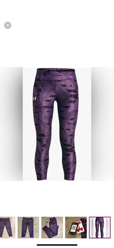 Under Armour Leggings Girls YL Purple Geometric Compression UA Crop - Picture 9 of 9