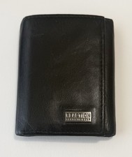 Kenneth Cole Reaction Men  s Black Leather Extra Capacity Trifold Wallet