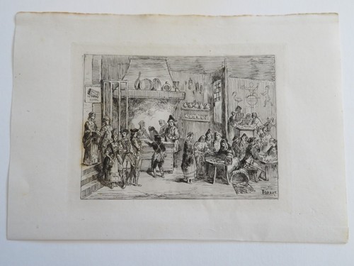Antonin TOPART (né 1833) EAU FORTE DINER ECLECTIQUES CABARET RAMPONNEAU PARIS - Imagen 2 de 4
