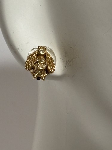 Vtg Christian Dior Gold Crystal Bee Clip Earrings - Picture 1 of 7