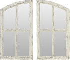 Set of 2 Jolene Rustic Arch Window Pane Wall Mirrors, Distressed Wood - New