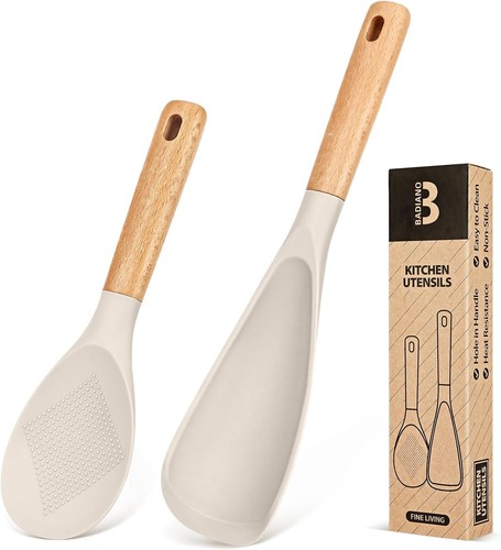 Cooking Spoon and Rice Scooper for Nonstick Cookwares, Great Khaki - Picture 1 of 7
