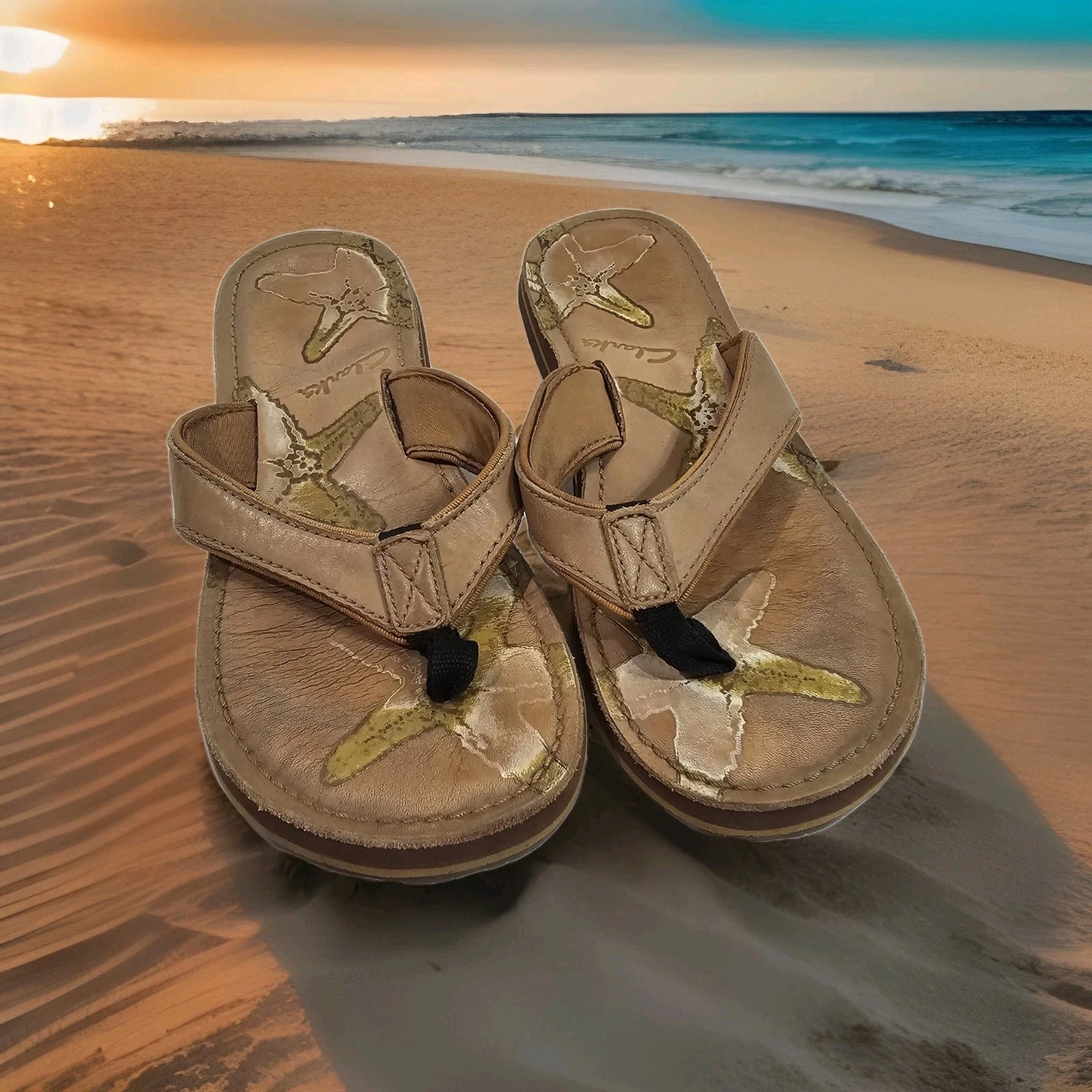 Clarks donna 8M? Sandali infradito stella pesce tomaia in pelle LEGGI misure