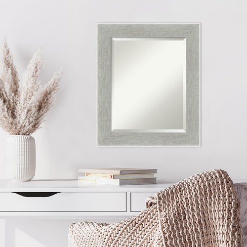 Amanti Art Grey Wall Mirror 25x21 Glam Linen Grey Rectangle Bathroom Mirror f... - Picture 6 of 6