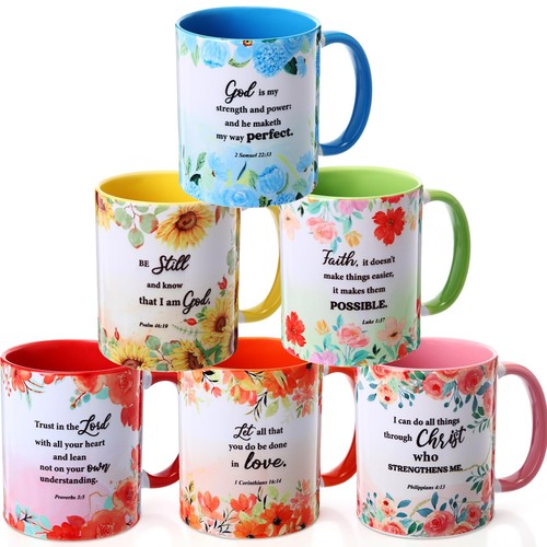 6 Pcs Christian Mugs for Women 12oz Inspirational Bible Verse Ceramic Scriptu...