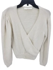 ASTR the Label Sweater Womens Large Ivory Mock Wrap Soft Fuzzy Boho Romantic