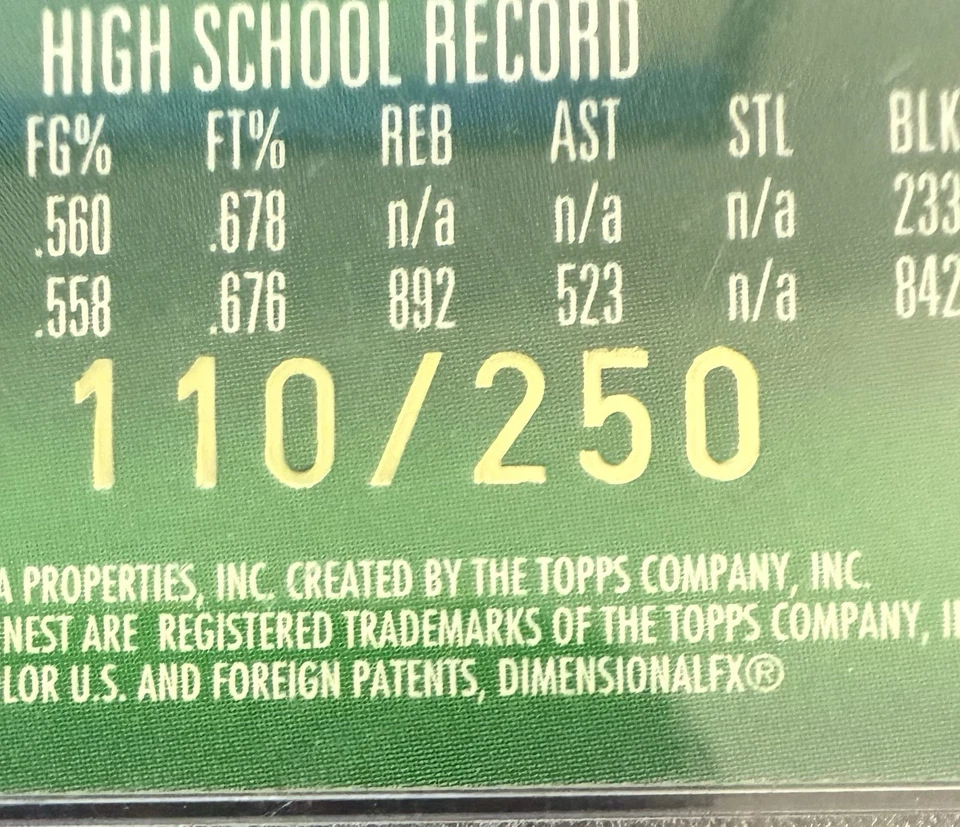 2002-03 Topps Finest REFRACTOR/250 / LeBron James ROOKIE / PSA 9 MINT / 110/250 - Image 3 of 3