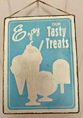 Hellblau Eis Schild Retro Metall Wandbehang ''GENIESSEN SIE UNSERE LECKEREN''
