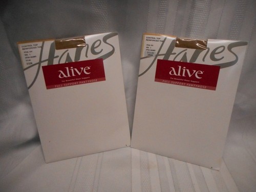 2 Pair Hanes Alive Full Support Pantyhose Little Color Size C 810 Reinforced Toe - Picture 1 of 5