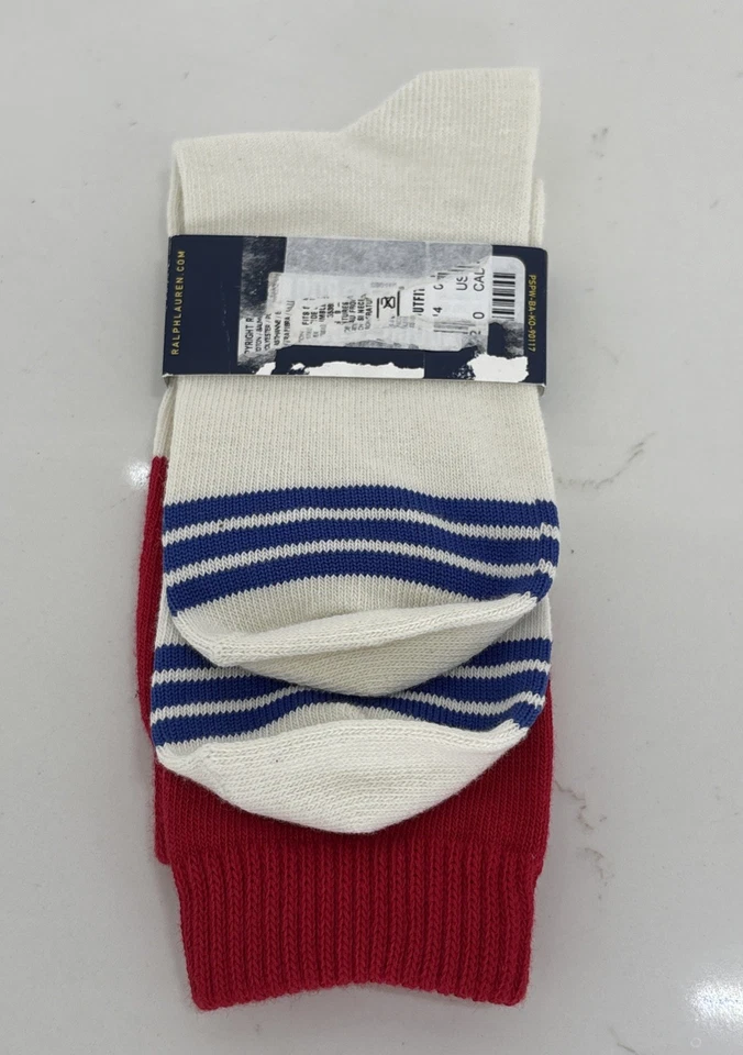 Calcetines POLO Ralph Lauren REPREVE para mujer (1 par) blancos con rayas rojas nuevos con etiquetas Foto 2 de 4