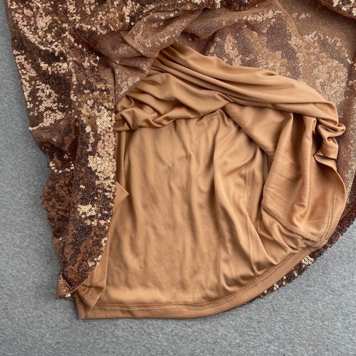 DR2 Daniel Rainn Skirt Size S Bronze Sequin Midi Maxi Lined PullOn Party Glam - Picture 7 of 12