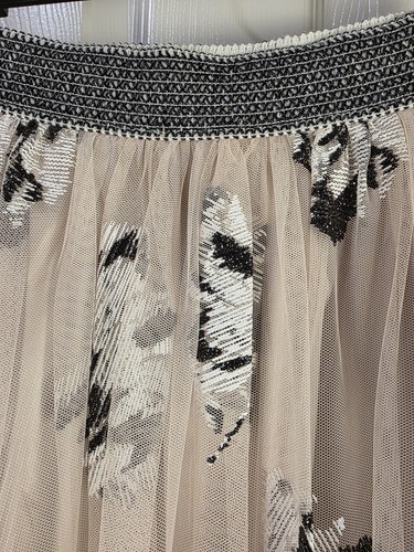 Everleigh Beige Satin & Tulle Skirt Layer Glitter Floral Blk Whi Skirt Womens M - Picture 10 of 10