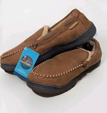 Men's Moccasin Slippers Memory Foam,Light Brown, Size 10,  Wool Lined, RockDove