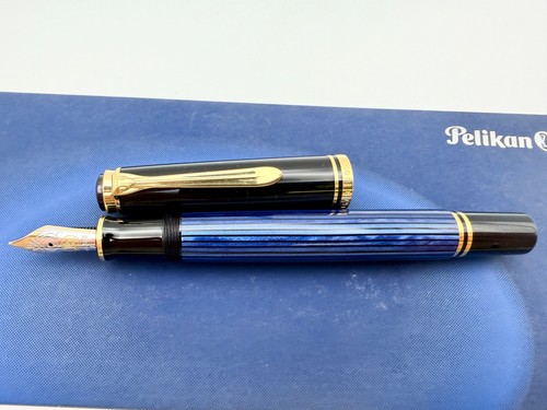 PELIKAN SOUVERAN M600 BLUE & BLACK FOUNTAIN PEN F 14K - Picture 3 of 10