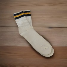 VTG Socks Nelson Crew Navy Blue Gold Striped Mid-Calf 10-13 Orlon Acrylic USA
