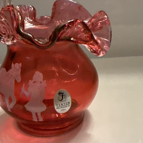 FENTON ART GLASS CRANBERRY MARY GREGORY BASKET - Bild 4 von 10