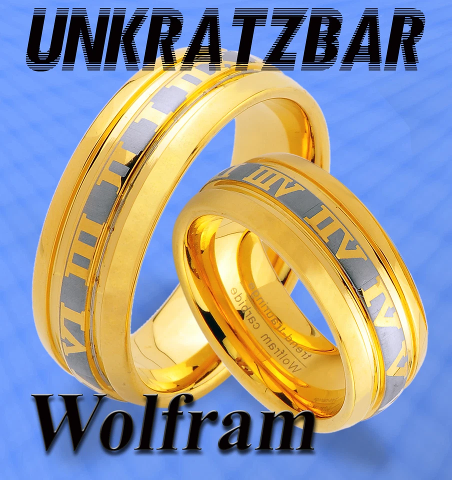 2 WOLFRAM RINGE inkl. GRAVUR , TRAURINGE  mit IP GOLD PLATIERUNG  , JW9 - Bild 1 von 1