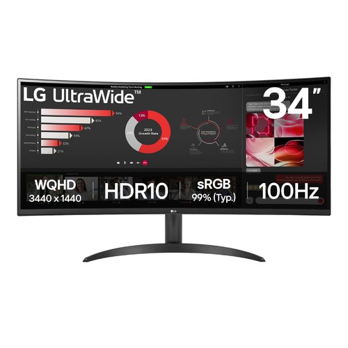 LG Ultrawide 34WR50QK-B.AEK 34" Curved 100Hz 5ms Wide Quad HD FreeSync Monitor - Picture 1 of 14