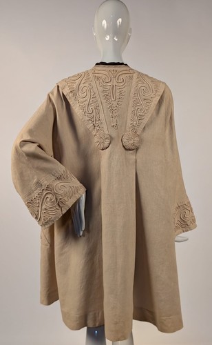 OVERSIZED EDWARDIAN TEENS SILK SHANTUNG COAT W SCROLLING SOUTACHE + LG BUTTONS - Picture 6 of 9