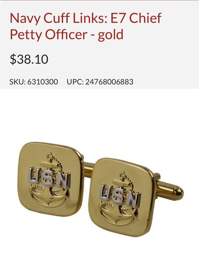 US Navy Cufflinks CPO E7 Chief Petty Officer Gold New - Picture 2 of 2
