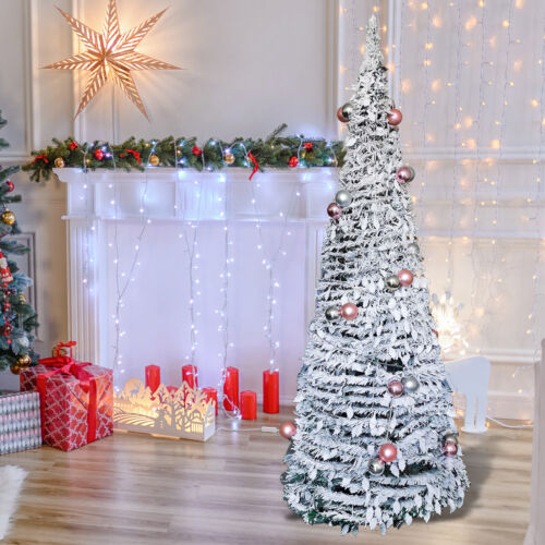 6ft Fancy Snow Flocked Christmas Tree with 8 Modes Lights Collapsible Xmas Tree - Picture 10 of 11