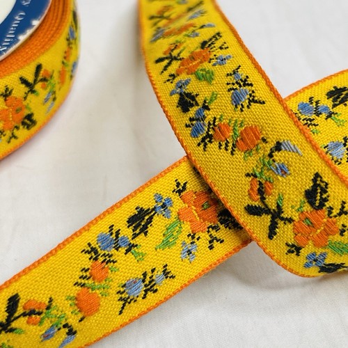 HTF Vintage OFFRAY bestickt BLUMEN Neuheit BAND gelb ORANGE ~ 10+ Yards - Bild 5 von 8