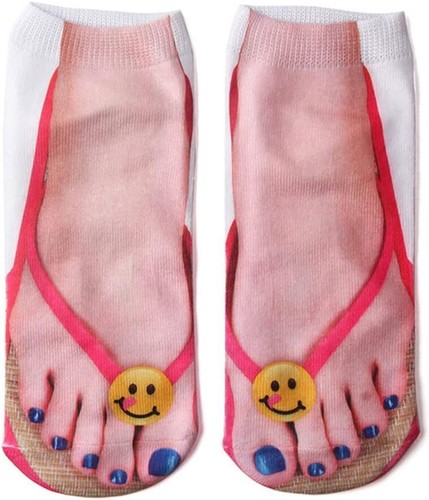 Flip Flop Socks Funny 3D Print Girls Foot Women No Show One Size, White - Picture 6 of 9