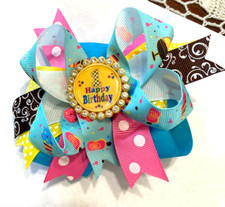 Beautiful 1st Happy Birthday with faux diamonds Inspired Hair Bow for girls.