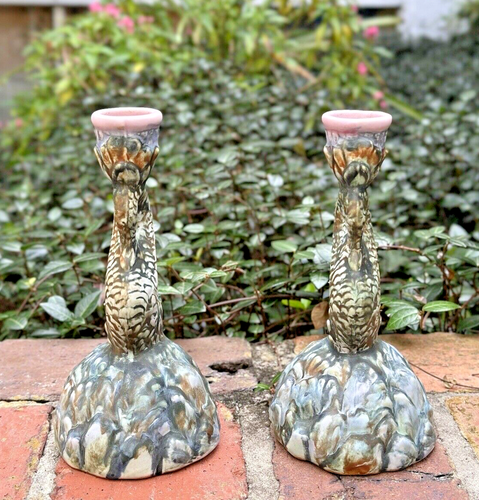 WELLER POTTERY PAIR OF SABRINIAN SEAHORSE CANDLESTICKS....SIGNED & MINT! - Picture 5 of 7