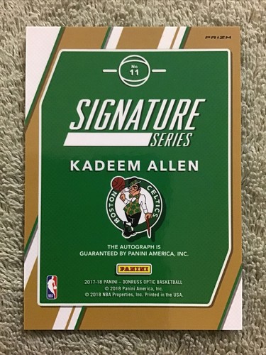 2017-18 Panini Ottica KADEEM ALLEN Firma Serie Autografo Holo Prizm Celtics - Foto 3 di 4