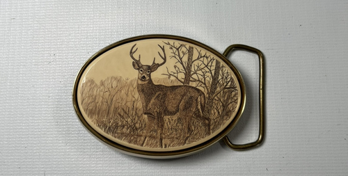 1983 Barlow Belt Buckle - Buck Deer Solid Brass - Made In USA - Picture 3 of 4