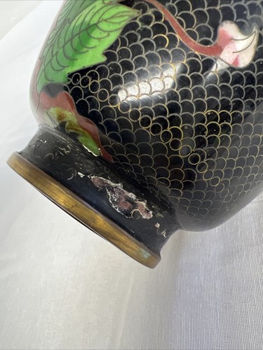 Vintage Chinese Vase Peony Black From 1950s - Picture 5 of 10