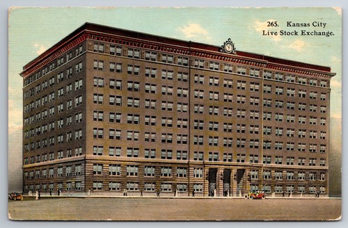 Vintage Postkarte MO Kansas City Live Stock Exchange altes Auto hinten geteilt ~2621