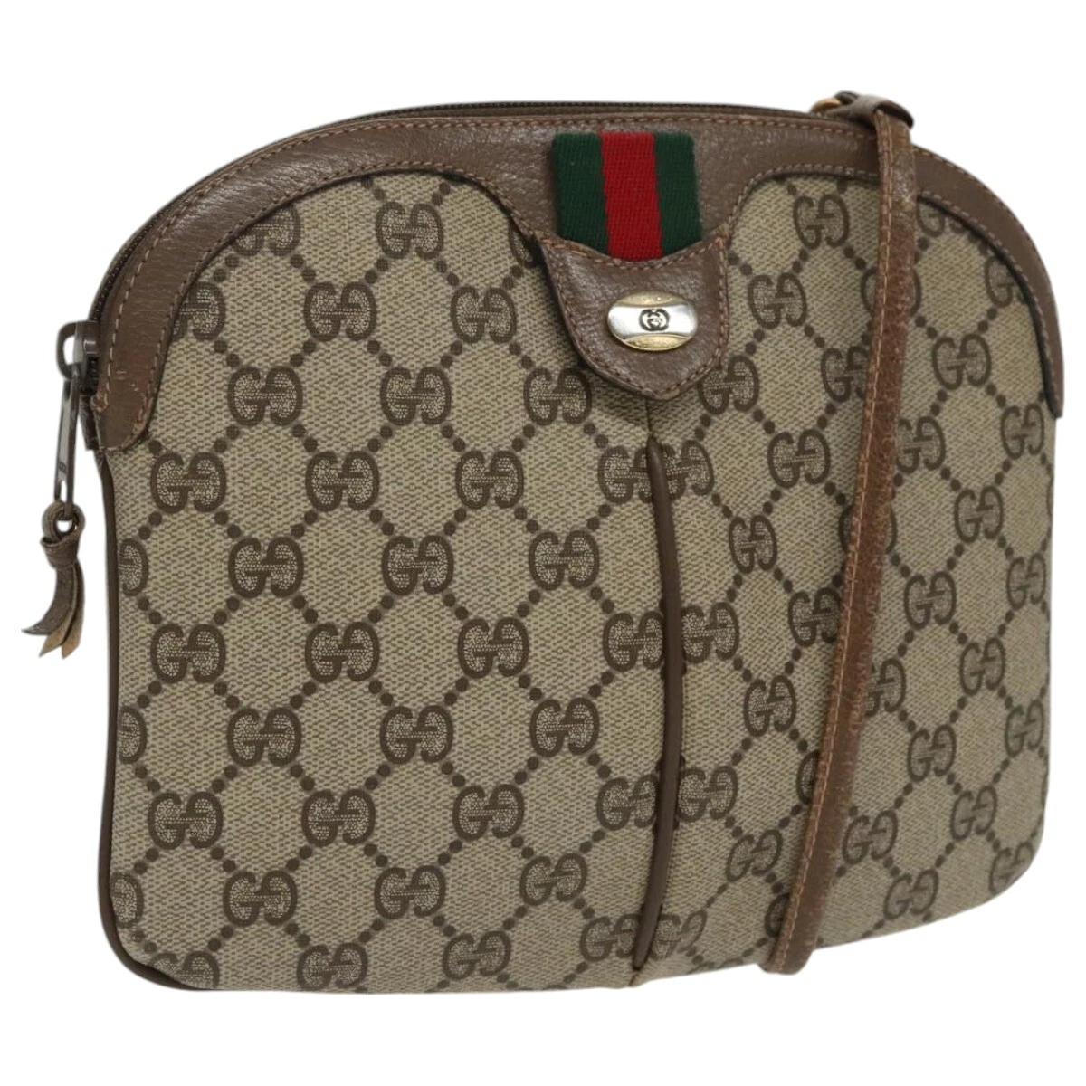 Sac à bandoulière GUCCI GG Supreme Web Sherry Line PVC beige or authentique th5386