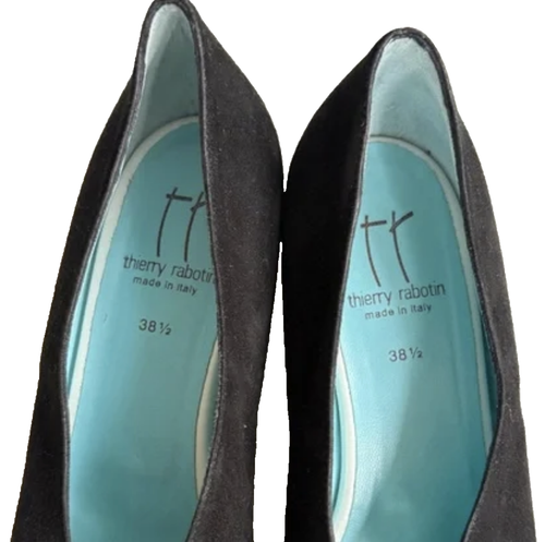 Thierry Rabotin 38,5 8 Neu Ausstellungsmodell Schwarz Wildleder Leder Pumps Heels Italy - Bild 4 von 6