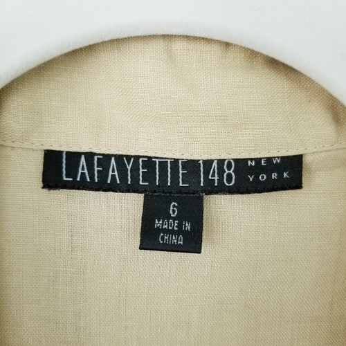 Lafayette 148 NY Beige Linen Short Sleeve Pintuck Button Front Top Womens 6 - Picture 3 of 4