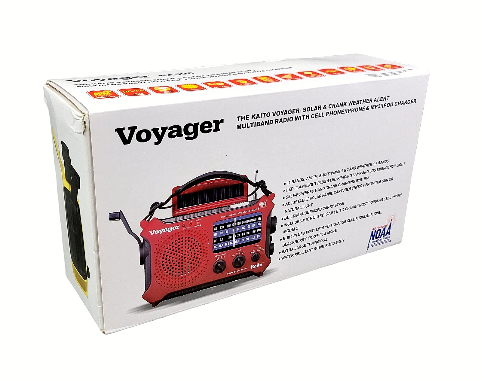 Kaito Voyager KA500 Solar Charger Radio Crank, Emergency, NOAA