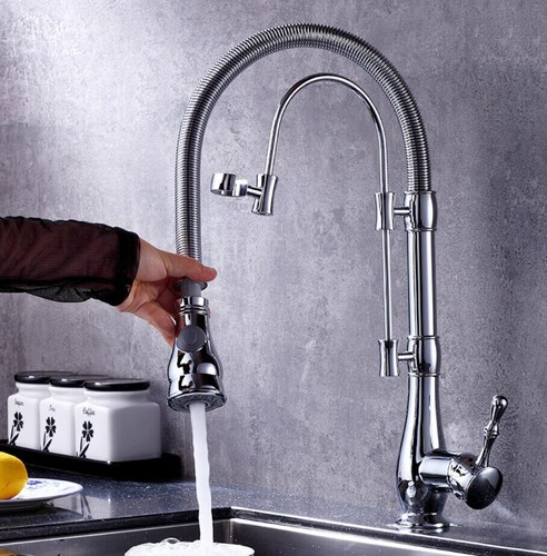 Grifo fregadero de cocina de baño grifo mezclador de resorte giratorio latón grifo de una sola manija - Imagen 2 de 5