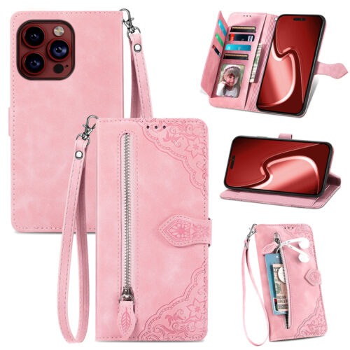 Zip Wallet Case Leather Flip Cover For iPhone 16e 16 15 14 13 12 11 Pro Max 8 7 - Picture 31 of 60