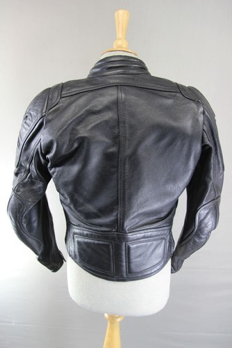 FRANK THOMAS BLACK LEATHER BIKER JACKET WITH CE ARMOUR & THERMAL LINING: SIZE 12 - Picture 5 of 9