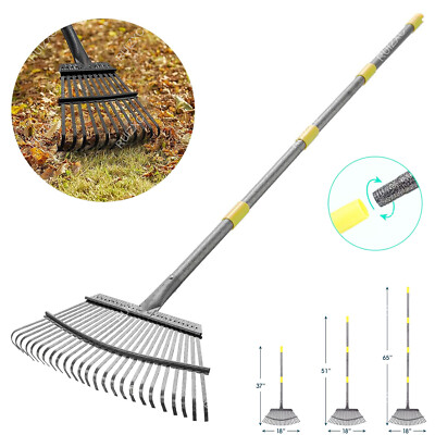 37-65'' Extendable Garden Leaf Rake Adjustable Stainless Steel Lawn Cleaning Tool