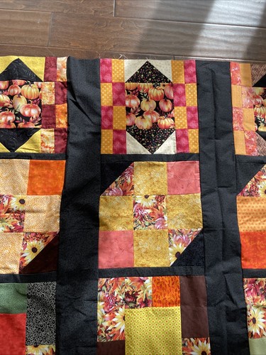Trapuntino cucito a macchina fatto a mano multicolore autunno zucche non finito 69X76 QDP - Foto 3 di 19