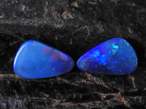 Australian Opal Doublet Smooth Multi Fire Cabochon Matched Pair 15X10X3MM MS - Imagen 9 de 12