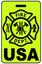 Personalized Hi-Viz Yellow USA Firefighter Cross Luggage/Gear Bag Tag