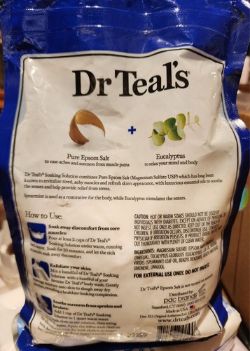Dr Teal's Pure Epsom Salt Soaking Solution, Eucalyptus & Spearmint, 3 lbs - Picture 2 of 2