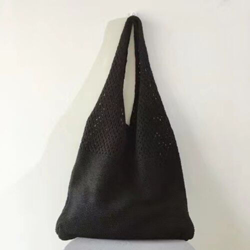 Hollow Out Bohemian Crochet Tote Bag Solid Color Casual Woven Handbag Summer - Picture 13 of 19