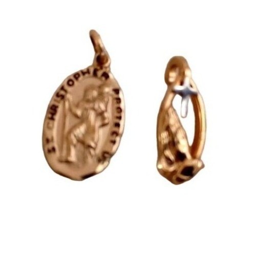 Lot of 2 St Christopher Medal & Praying Hands .5" Pendant 14k Gold Filled Protec - Picture 1 of 5