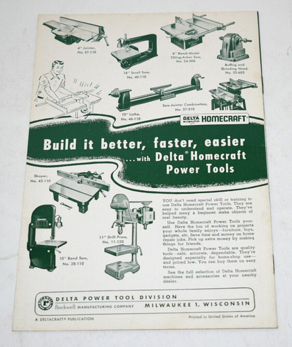 Vtg. 1950's Delta Power Tool Co. Publication - Woodworking for Fun and Profit - Picture 6 of 6