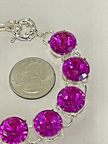 Bracelet HOT PINK 15mm Crystal Silver SETTING 7.75” Formal Wedding Prom NEW - Picture 4 of 8