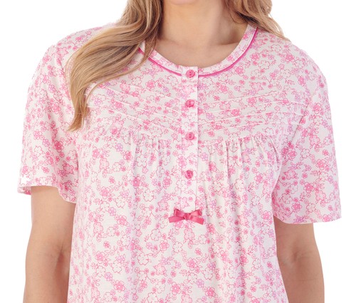 Camisón Slenderella Damas Ditsy Floral Manga Corta Jersey Algodón Camisón - Imagen 7 de 37